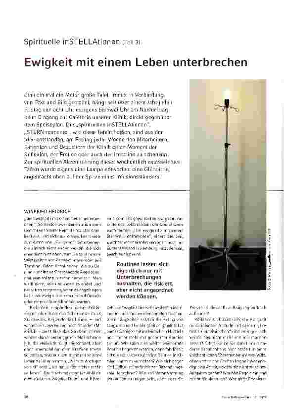 Vorschauseite 1: Spirituelle inSTELLAtionen (Teil 3) Ewigkeit mit einem Leben unterbrechen