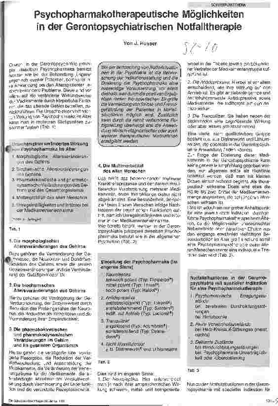 Vorschauseite 1: Psychopharmakotherapeutische Möglichkeiten in der Gerontopsychiatrischen Notfalltherapie