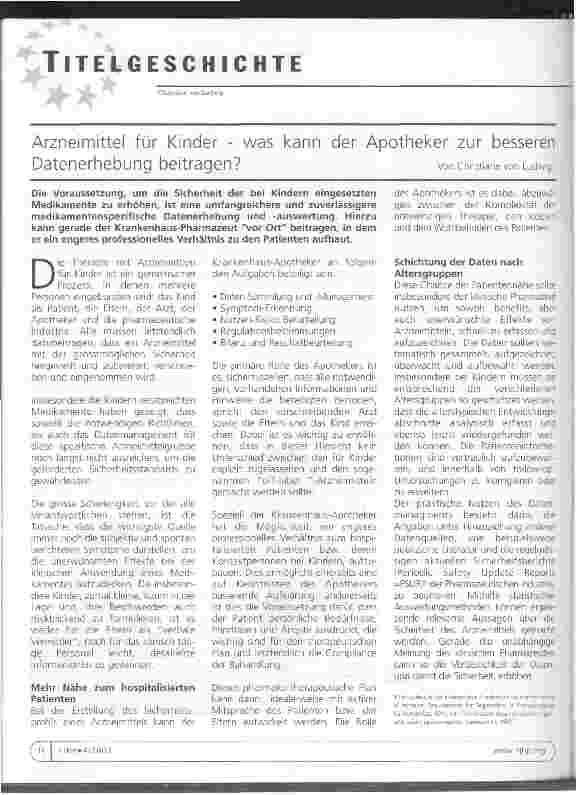 Vorschauseite 1: Arzneimittel für Kinder - was kann der Apotheker zur besserenDatenerhebung beitragen?