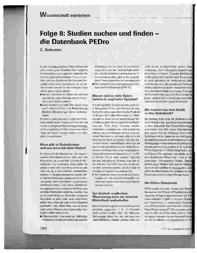 Vorschauseite 1: Folge 8: Studien suchen und finden die Datenbank PEDro
