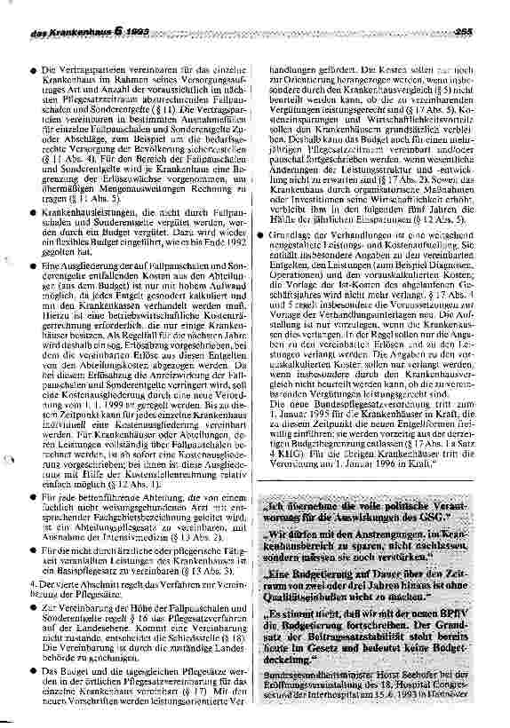 Vorschauseite 3: BMG legt ersten Diskussionsentwurf vor Bundespflegesatzverordnung 95 Erste Bewertung und Analyse beim 18.Hospital Congress