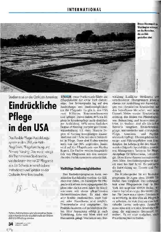 Vorschauseite 1: Eindrückliche Pflege in den USA Studienreise an die Ostküste Amerikas