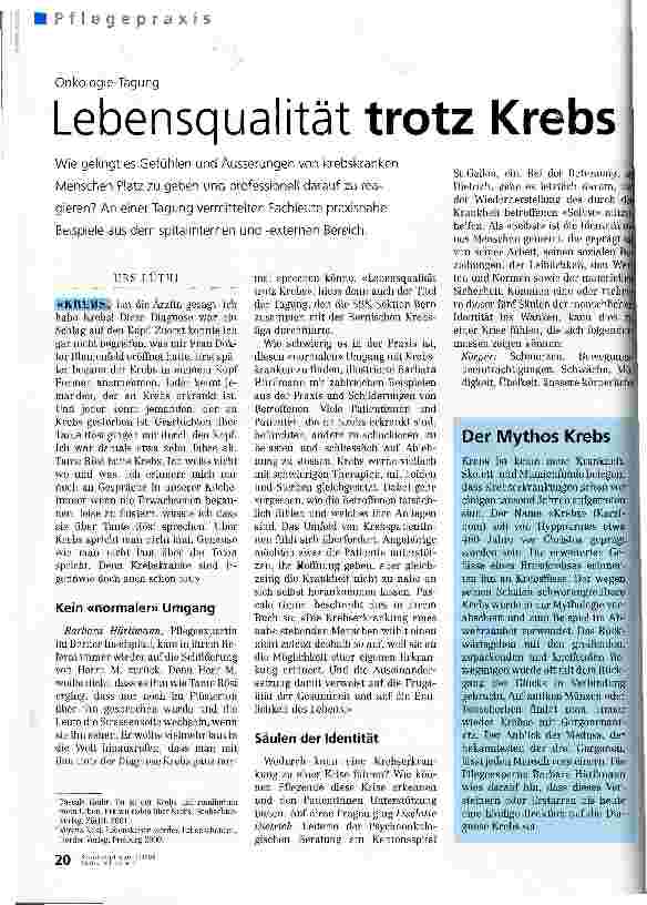 Vorschauseite 1: Lebensqualität trotz Krebs Onkologie-Tagung