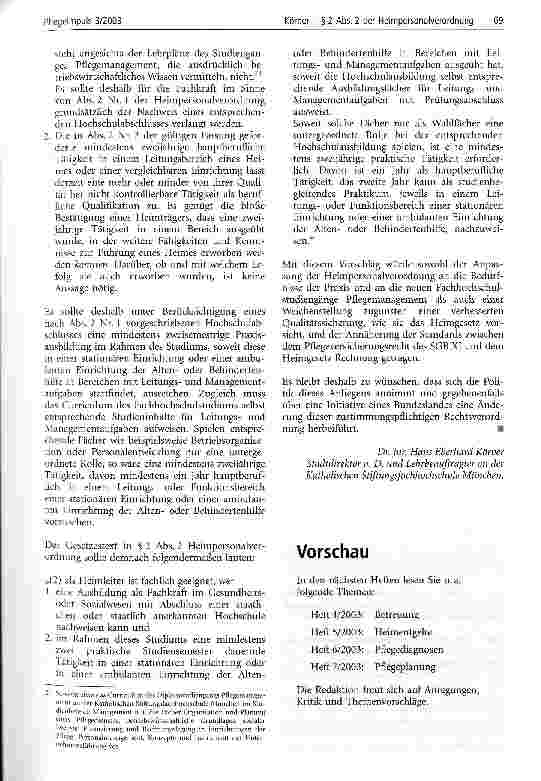Vorschauseite 5: Verhindert § 2 Abs. 2 der Heimpersonalverordnung die Einstellung von Absolventen des Fachhochschulstudiengangs Pflegemanagement als Heimleitungen?