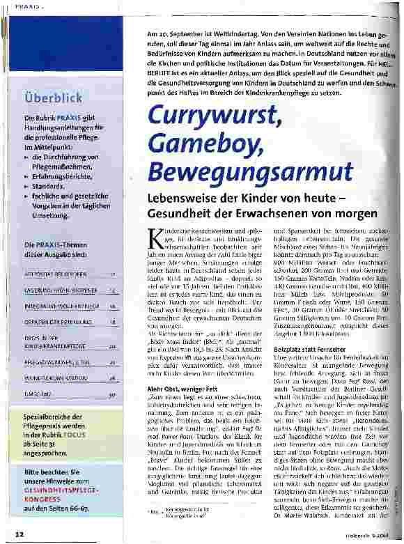 Vorschauseite 1: Currywurst, Gameboy, Bewegungsarmut
