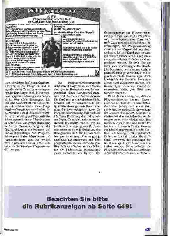 Vorschauseite 3: Die Pflegeversicherung kommt - aber für Heime erst 1996 Kommentar