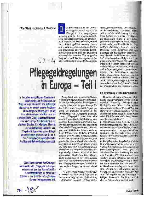 Vorschauseite 1: Pflegegeldregelungen in Europa Teil 1
