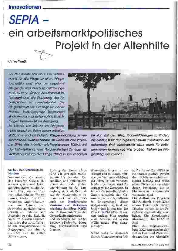 Vorschauseite 1: SEPiA - ein arbeitsmarktpolitisches Projekt in der Altenhilfe