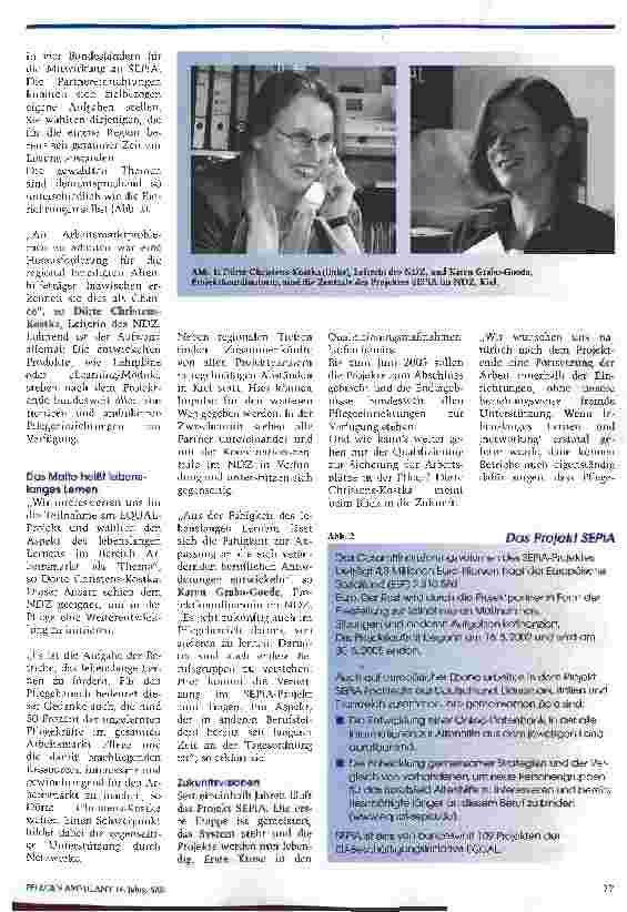 Vorschauseite 2: SEPiA - ein arbeitsmarktpolitisches Projekt in der Altenhilfe