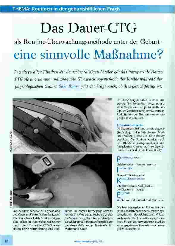Vorschauseite 1: Das Dauer-CTG als Routine-Überwachungsmethode unter der Geburt - eine sinnvolle Maßnahme?