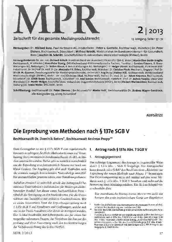 Vorschauseite 1: Die Erprobung von Methoden nach § 137e SGB V