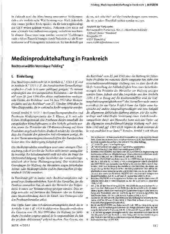 Vorschauseite 1: Medizinproduktehaftung in Frankreich