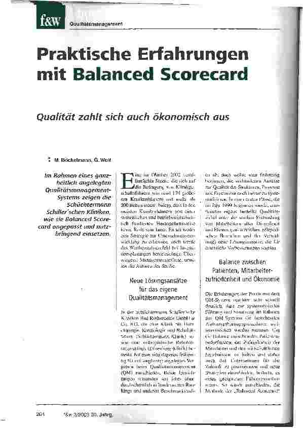 Vorschauseite 1: Praktische Erfahrungen mit Balanced Scorecard Qualität zahlt sich auch ökonomisch aus