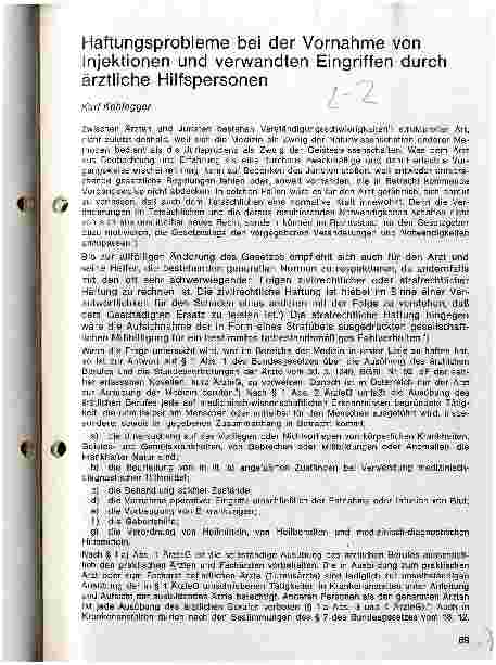 Vorschauseite 1: Haftungsprobleme bei der Vornahme von Injektionen und verwandten Eingriffen durch ärztliche Hilfspersonen