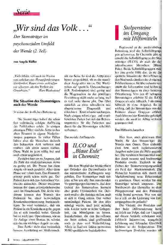 Vorschauseite 1: Wir sind das Volk ... Der Stomaträger im psychosozialen Umfeld der Wende (Teil 2)