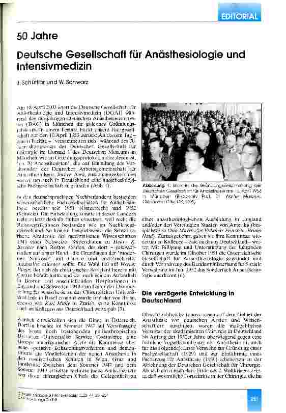 Vorschauseite 1: 50 Jahre Deutsche Gesellschaft für Anästhesiologie und Intensivmedizin