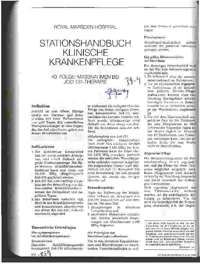 Vorschauseite 1: Stationshandbuch klinische Krankenpflege 40: Maßnahmen bei Jod-131-Therapie