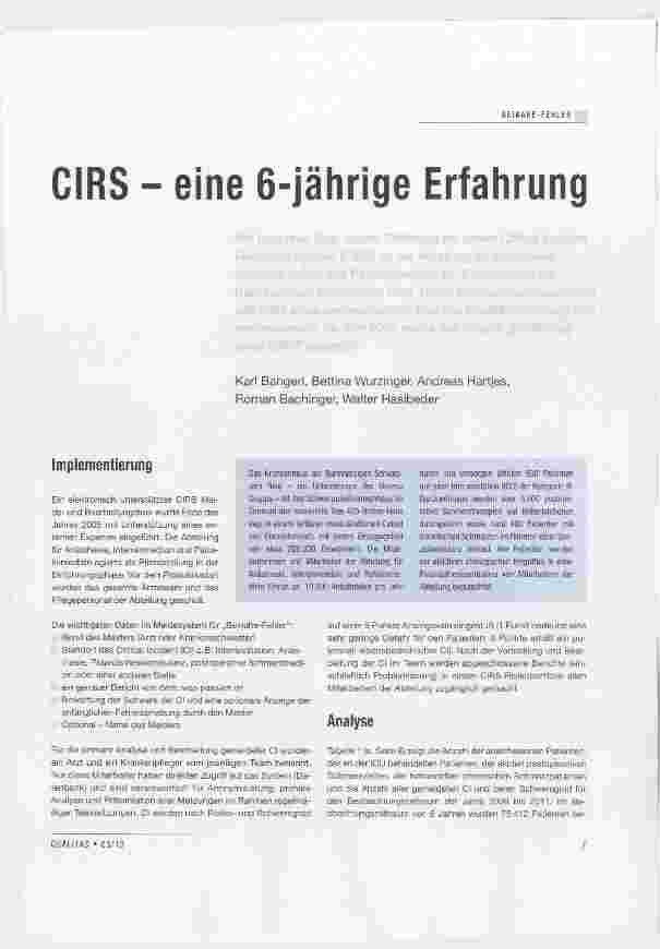 Vorschauseite 1: CIRS eine 6-jährige Erfahrung