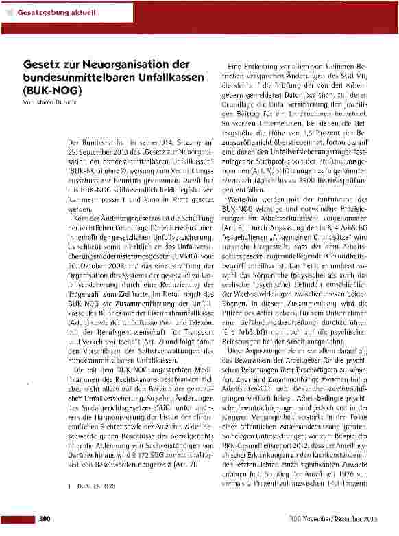 Vorschauseite 1: Gesetz zur Neuorganisation der bundesunmittelbaren Unfallkassen (BUK-NOG)