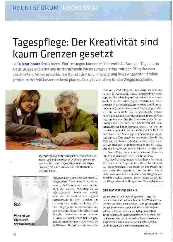 Vorschauseite 1: Tagespflege: Der Kreativität sind kaum Grenzen gesetzt