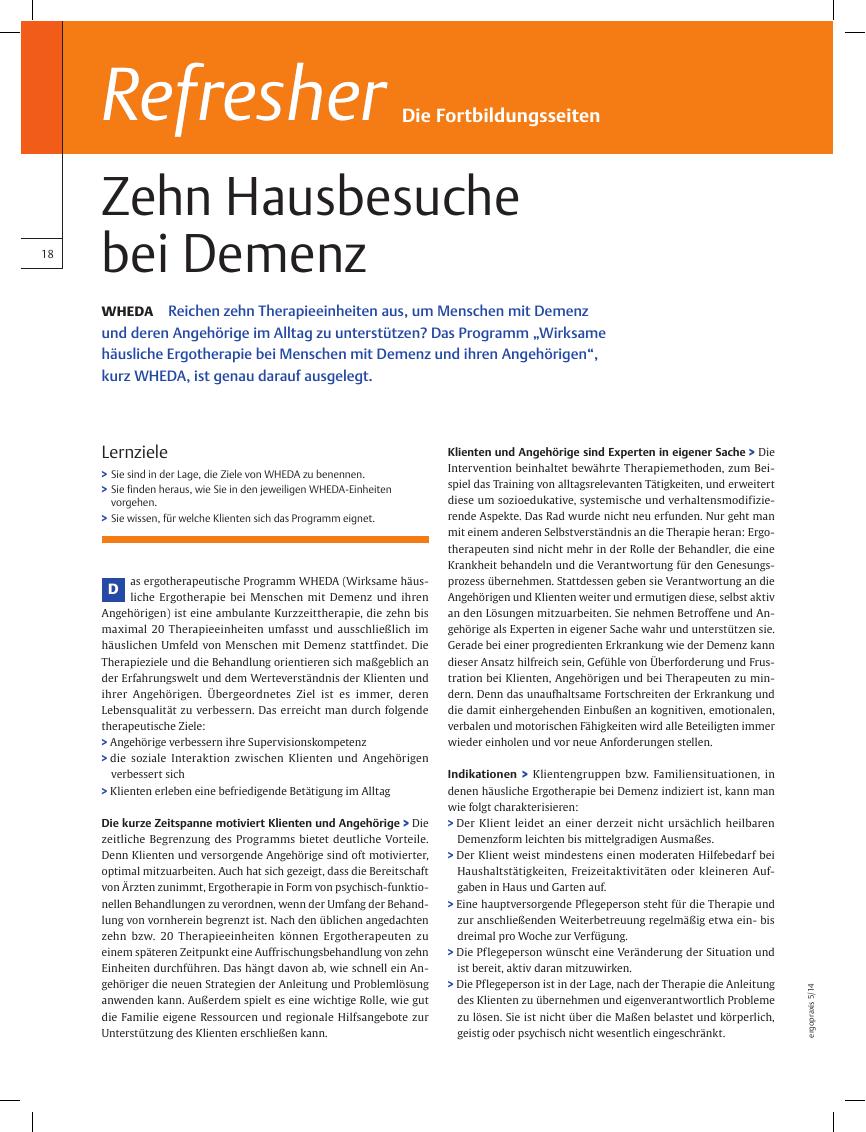 Vorschauseite 1: WHEDA ? Zehn Hausbesuche bei Demenz