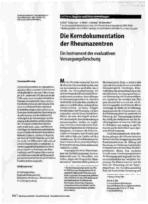 Vorschauseite 1: Die Kerndokumentation der RheumazentrenEin Instrument der evaluativen Versorgungsforschung