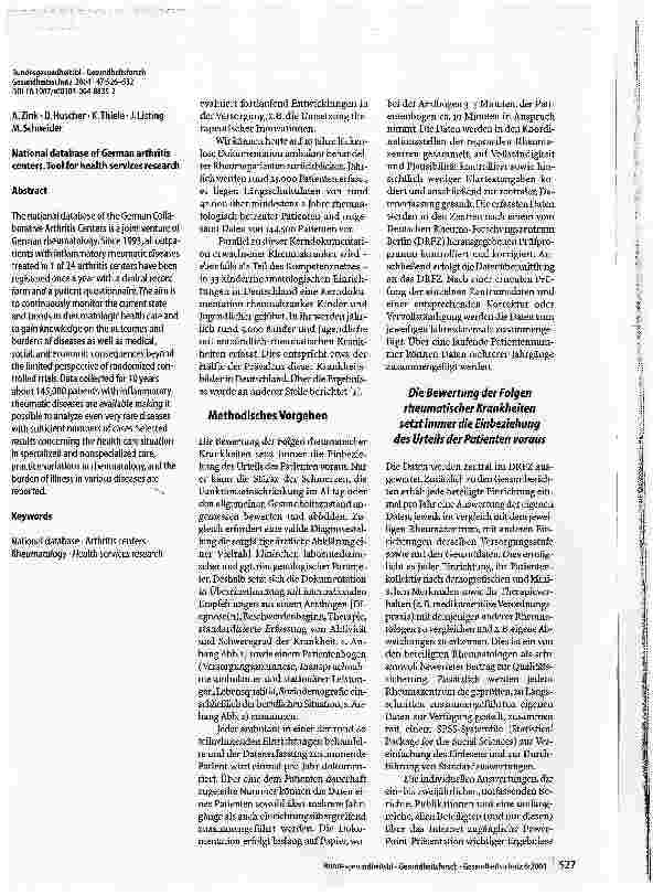 Vorschauseite 2: Die Kerndokumentation der RheumazentrenEin Instrument der evaluativen Versorgungsforschung