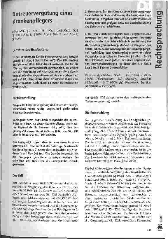 Vorschauseite 1: Betreuervergütung eines Krankenpflegers