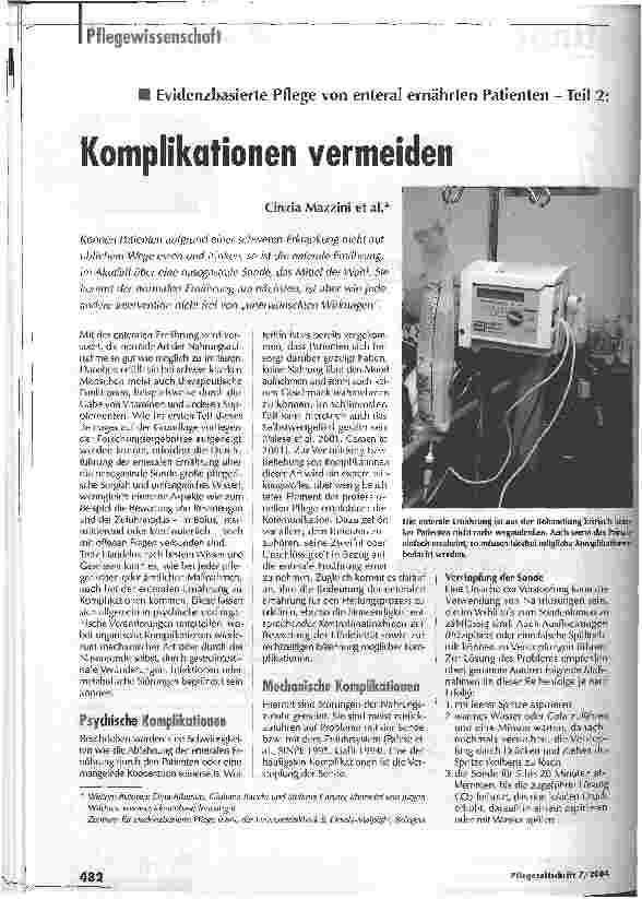 Vorschauseite 1: Komplikationen vermeidenEvidenzbasierte Pflege von enteral ernährten Patienten -Teil 2