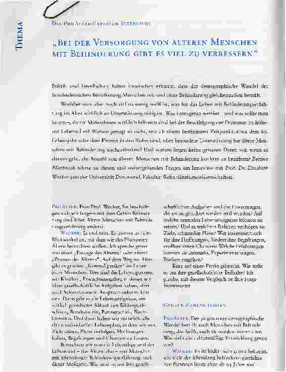 Vorschauseite 1: BEI DER VERSORGUNG VON ÄLTEREN MENSCHEN MIT BEHINDERUNG GIBT ES VIEL ZU VERBESSERNDAS PROALTER-EXPERTEN-INTERVIEW