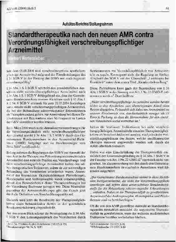 Vorschauseite 1: Standardtherapeutika nach den neuen AMR contra Verordnungsfähigkeit verscjhreibungspflichtiger Arzneimittel