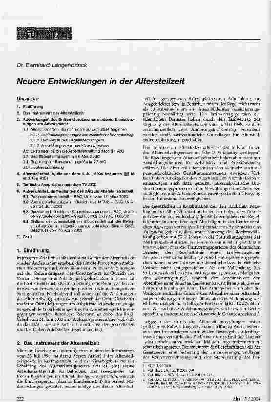 Vorschauseite 1: Neuere Entwicklungen in der Altersteilzeit