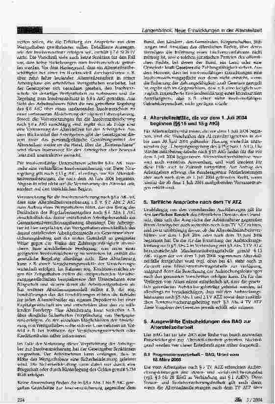 Vorschauseite 3: Neuere Entwicklungen in der Altersteilzeit