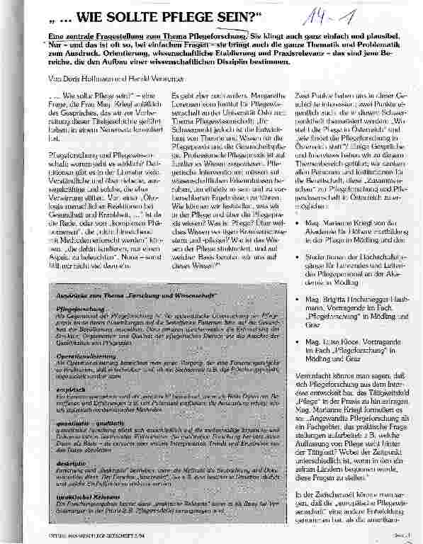 Vorschauseite 1: ... wie sollte Pflege sein? Eine zentrale Fragestellung zum Thema Pflegeforschung