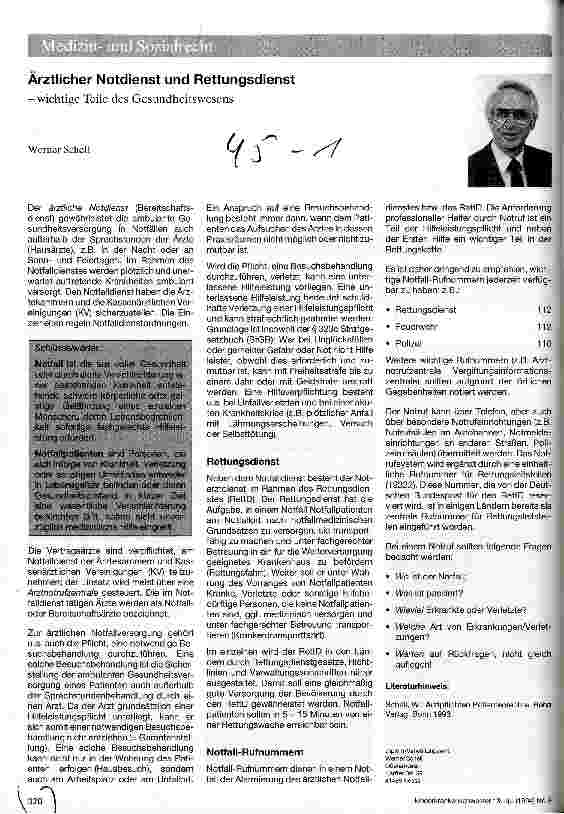 Vorschauseite 1: Ärztlicher Notdienst und Rettungsdienst Wichtige Teile des Gesundheitswesens