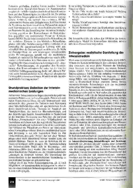 Vorschauseite 2: Kerndatensatz Intensivmedizin - Nur zur Qualitätssicherung? Beschreibung einer medizinischen und ökonomischen Problemzone und eigene Erfahrungen beim Lösungsweg