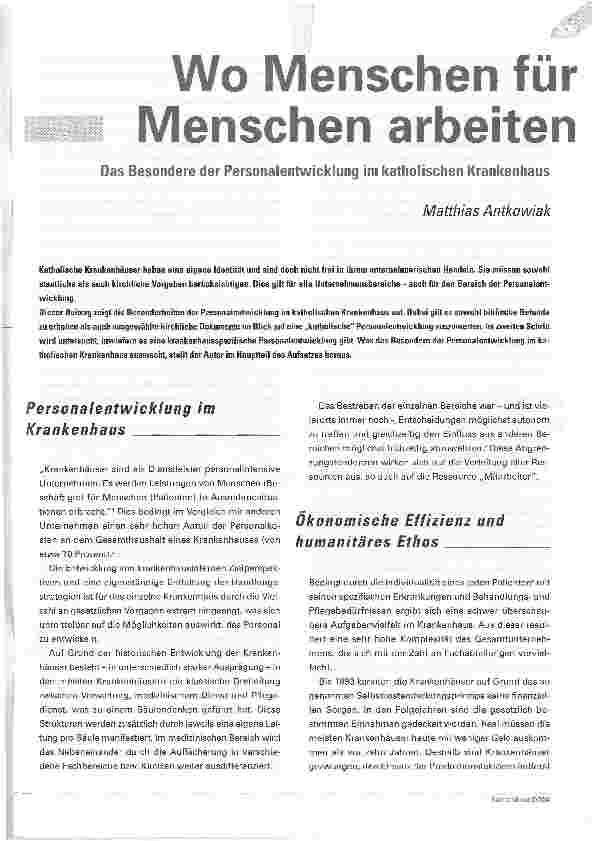 Vorschauseite 1: Wo Menschen für Menschen arbeitenDas Besondere der Personalentwicklung im katholischen Krankenhaus
