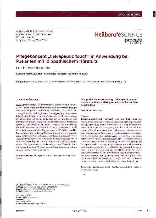 Vorschauseite 1: Pflegekonzept „therapeutic touch in Anwendung bei Patienten mit idiopathischem Hörsturz