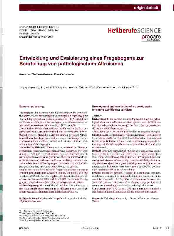 Vorschauseite 1: Entwicklung und Evaluierung eines Fragebogens zur Beurteilung von pathologischem Altruismus