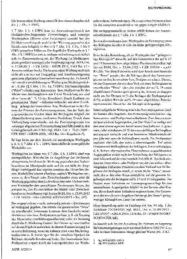 Vorschauseite 3: Bonusprogramm für Augenoptiker § 7 Abs. 1 HWG, § 4 Nr. 11 UWG