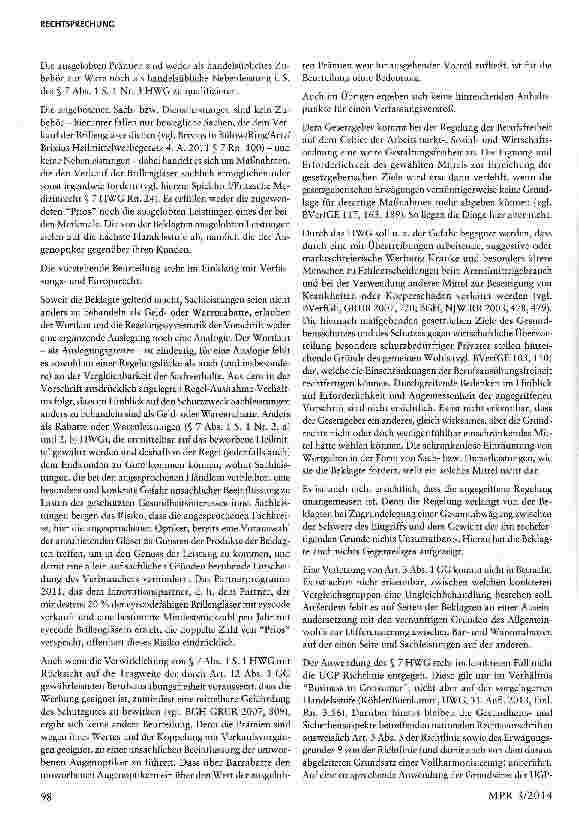 Vorschauseite 4: Bonusprogramm für Augenoptiker § 7 Abs. 1 HWG, § 4 Nr. 11 UWG