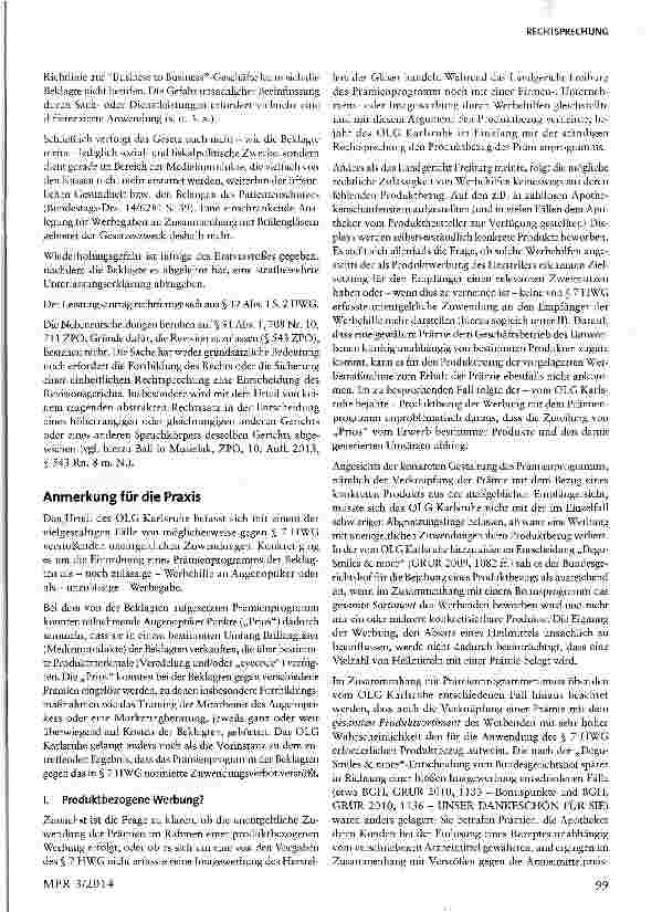 Vorschauseite 5: Bonusprogramm für Augenoptiker § 7 Abs. 1 HWG, § 4 Nr. 11 UWG