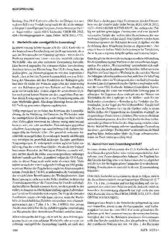 Vorschauseite 6: Bonusprogramm für Augenoptiker § 7 Abs. 1 HWG, § 4 Nr. 11 UWG