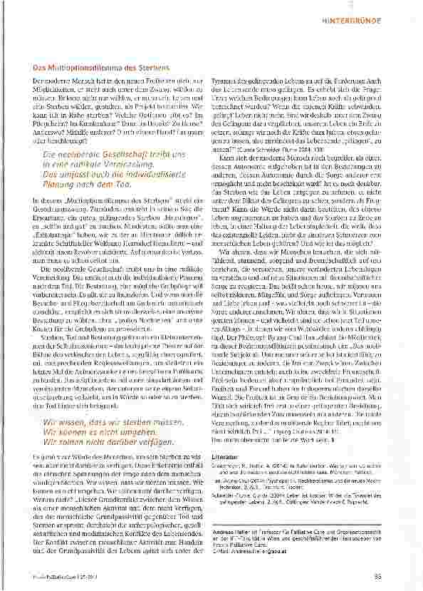 Vorschauseite 2: Wider die Verprojektierung des Sterbens!