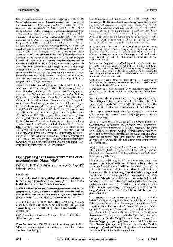 Vorschauseite 3: Eingruppierung eines Sachbearbeiters „Heranziehung Unterhaltspflichtiger in einem Jobcenter TVÜ/VKA§17; BAT §22, Anl. 1aVergGr.lVa