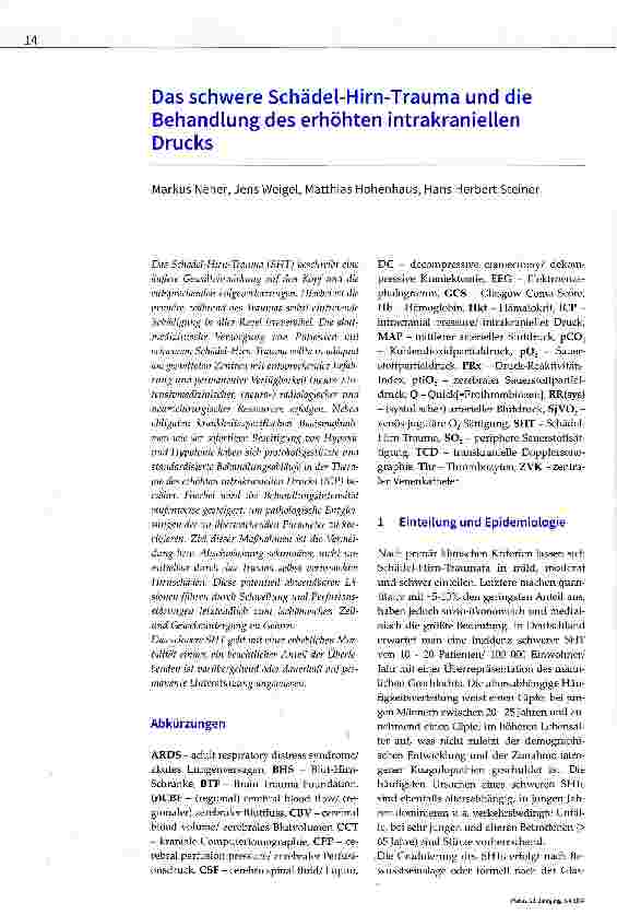 Vorschauseite 1: Das schwere Schädel-Hirn-Trauma und die Behandlung des erhöhten intrakraniellen Drucks