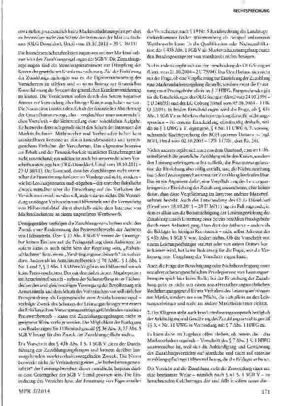 Vorschauseite 3: Nichteinziehung von Zuzahlungen für Hilfsmittel - Kein Wettbewerbsverstoß § 4 Nr. 11 UWG; §§ 33 Abs. 8, 43 Abs. 1 SGB V