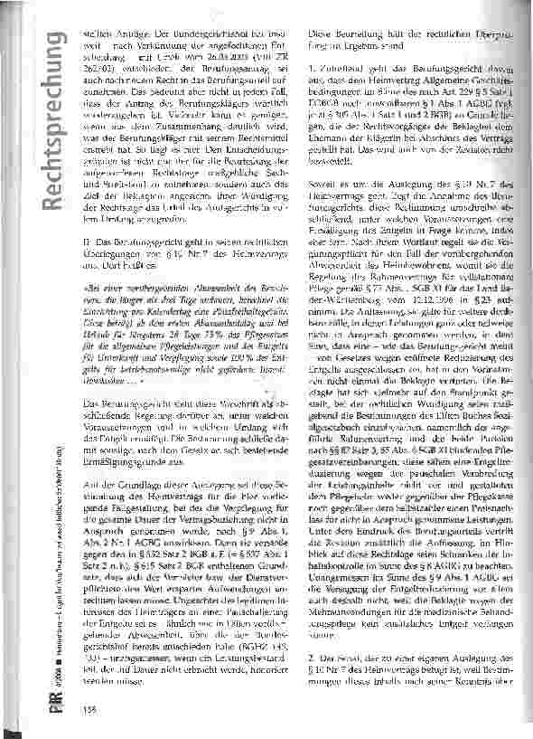 Vorschauseite 2: Heimvertrag - Entgelt für Verpflegung bei ausschließlicher Sondenernährung BGH, Urteil vom 22.01.2004