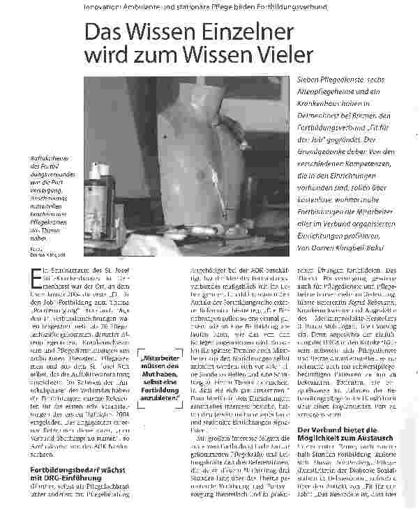 Vorschauseite 1: Das Wissen Einzelner wird zum Wissen VielerInnovation: Ambulante und stationäre Pflege bilden Fortbildungsverbund