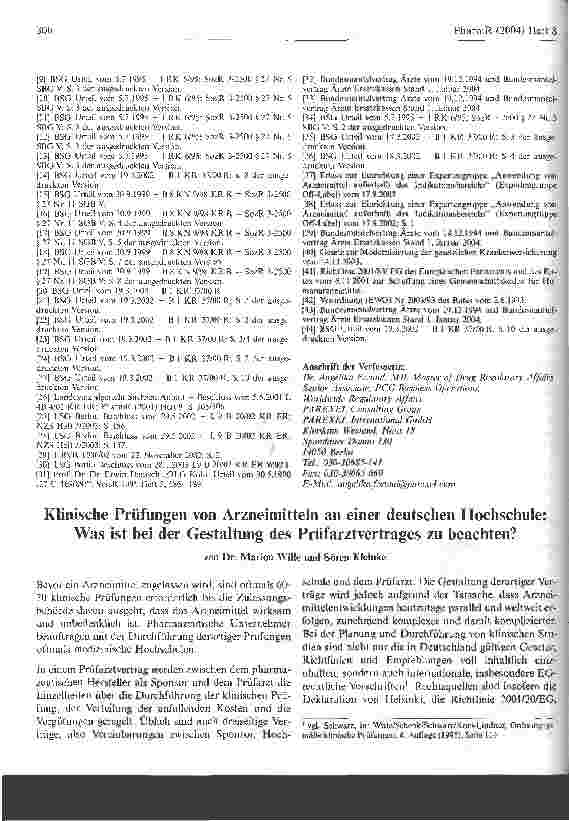 Vorschauseite 1: Klinische Prüfungen von Arzneimitteln an einer deutschen Hochschule: Was ist bei der Gestaltung des Prüfarztvertrages zu beachten?